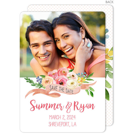 Ribbon with Flowers Photo Save The Date Cards